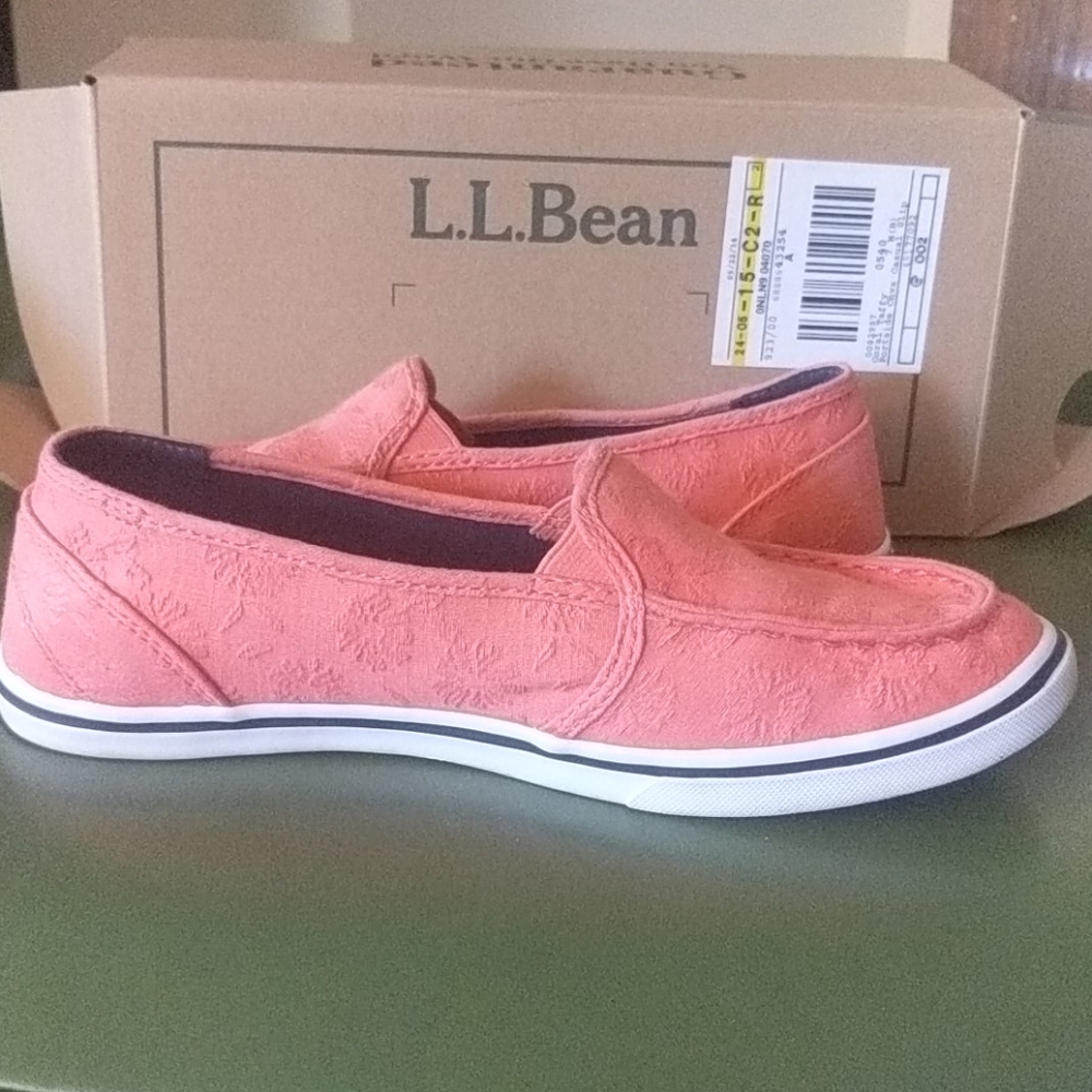 NWT LL BEAN CORAL PINK SLIP ON SIZE 7